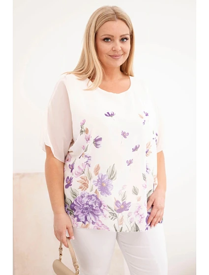 Dámská halenka Plus Size s krátkým rukávem a květinovým potiskem fialová Dámská halenka Plus Size s krátkým rukávem a květinovým potiskem fialová