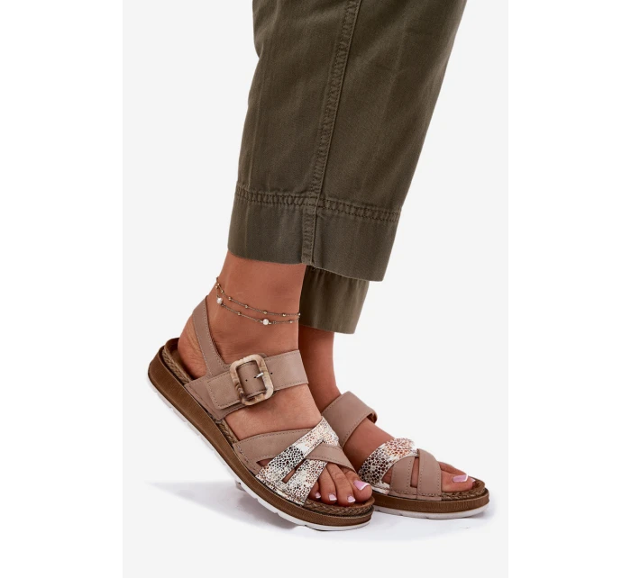 Dámské Sandály S Přezkou Béžové model 21697910 - Inblu