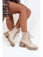 Kožené dámské kotníkové boty na klínu vyhřívané model 21707982 béžové - VINCEZA