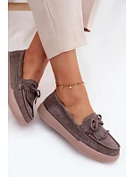 Dámské mokasíny z přírodního semiše s mašlí a třásněmi Vinceza 93223 hnědé