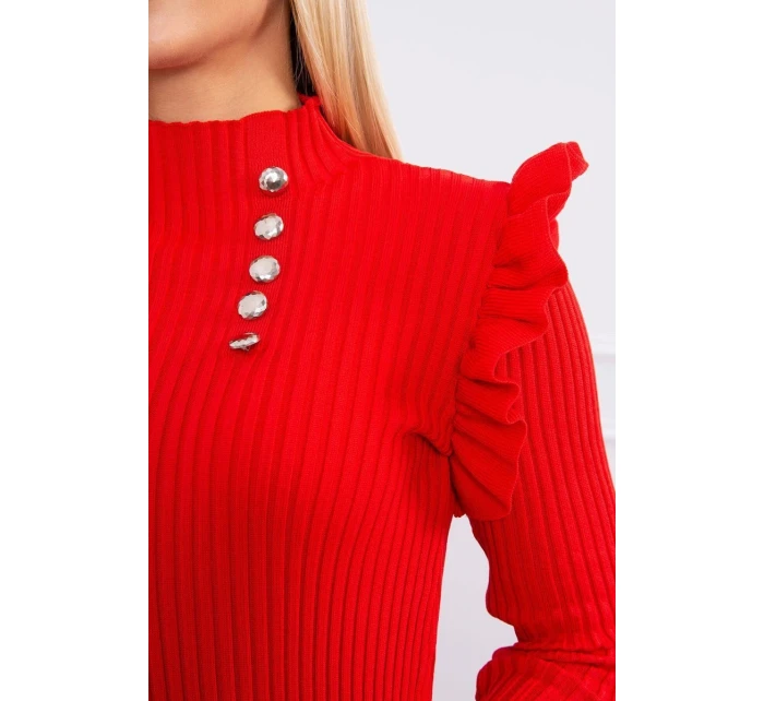 Přiléhavé svetrové šaty s knoflíky červené