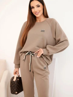 Dámský komplet z viskózy s mikinou a kalhotami fango masełkowy