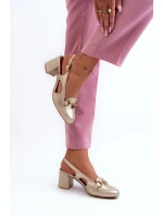 Kožené sandály na podpatku model 21659451 Zlaté - Maciejka