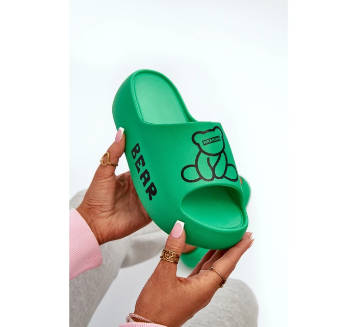 Dámské pěnové žabky na masivní podrážce s medvídkem Zelené model 21665955 - Boto