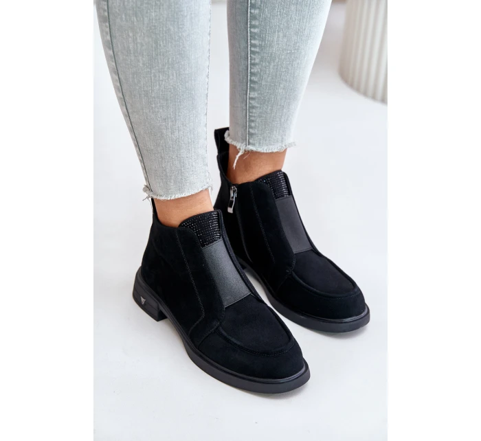 Semišové Nízké Boty Na Plochém Podpatku Zateplené D&A JC42-23 Černé