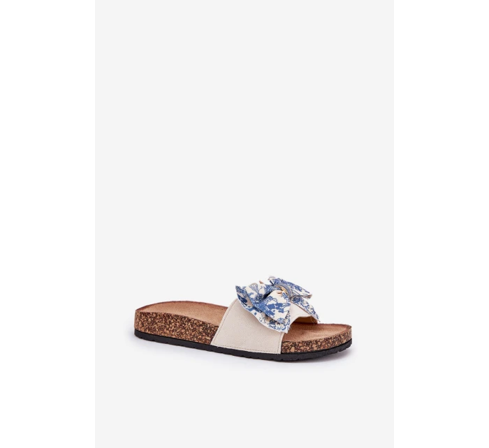 Dámské pantofle s mašlí na korkové platformě modré model 21687419 - Boto Dámské pantofle s mašlí na korkové platformě modré model 21687419 - Boto