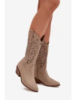 Kožené Kozačky S Vzorkovaným Svrškem Tmavě Béžové Zazoo 3714