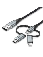 Vention USB-A 3v1 Micro-B USB-C Lightning kabel 1m šedý