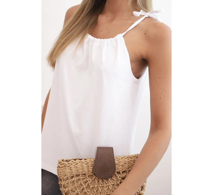 Dámská bavlněná tílko s uvázáním u krku bílá
