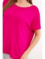 Dámská viskózová oversize halenka s krátkým rukávem a kulatým výstřihem fuchsiová