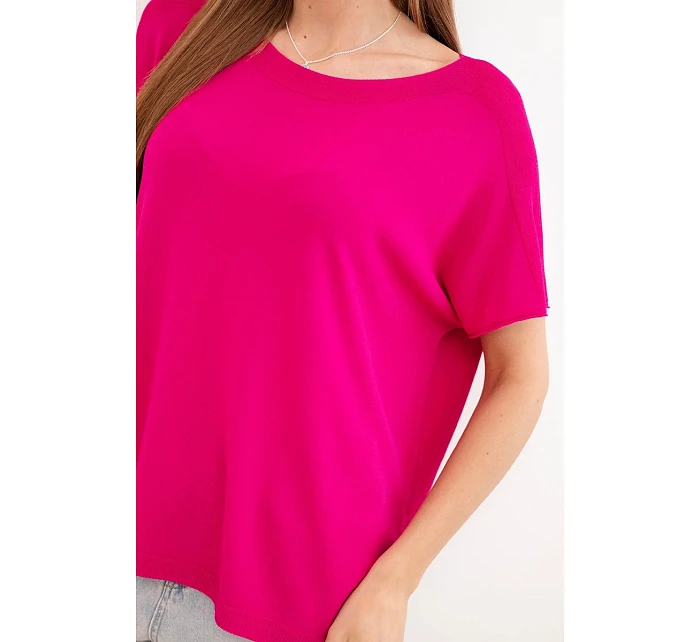 Dámská viskózová oversize halenka s krátkým rukávem a kulatým výstřihem fuchsiová