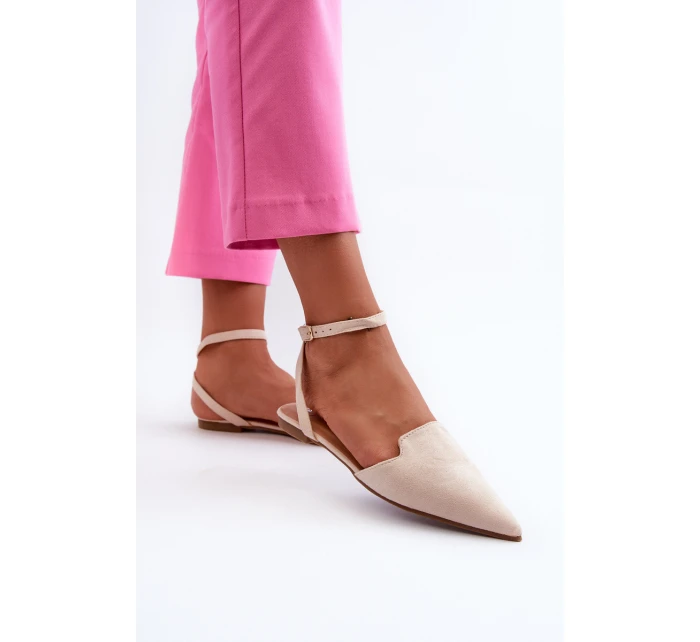 Šněrovací baleríny z ekokože s  světle béžové model 21666763 - Boto