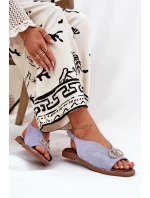 Dámské Sandály S Dekorací Na Ploché Modré Eko Velur Béžové model 21685728 - Boto Dámské Sandály S Dekorací Na Ploché Modré Eko Velur Béžové model 21685728 - Boto