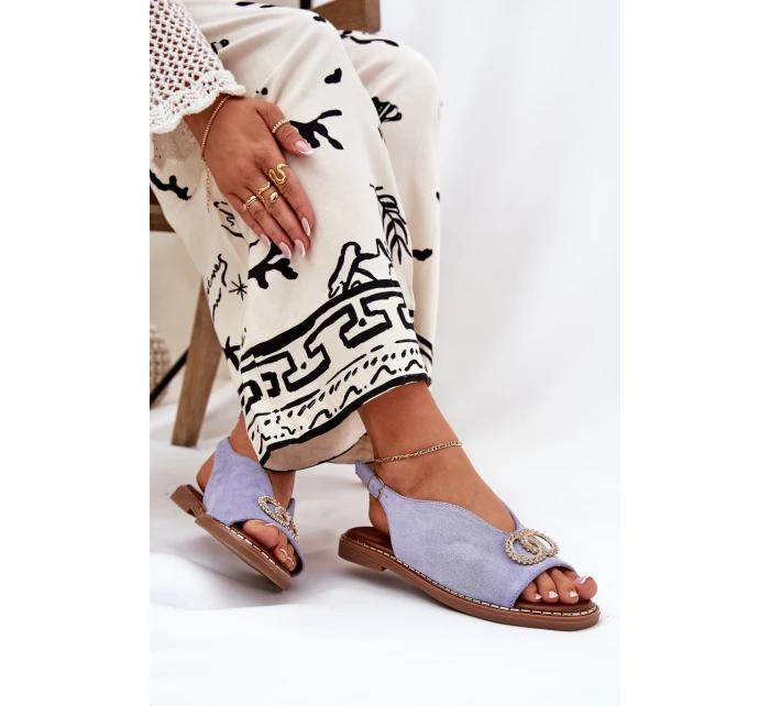 Dámské Sandály S Dekorací Na Ploché Modré Eko Velur Béžové model 21685728 - Boto Dámské Sandály S Dekorací Na Ploché Modré Eko Velur Béžové model 21685728 - Boto