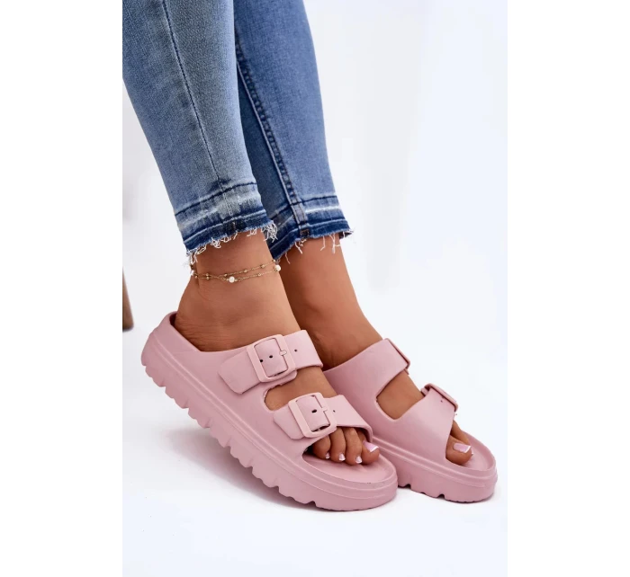 Dámské pěnové pantofle na platformě – růžové