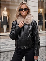 Dámská zimní bunda z ekokože s kožešinovým lemem, černá, FashionStreet TY5709 Dámská zimní bunda z ekokože s kožešinovým lemem, černá, FashionStreet TY5709