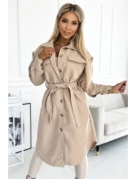 Teplý béžový kabát s knoflíky a zavazováním v pase model 21883682 - numoco basic