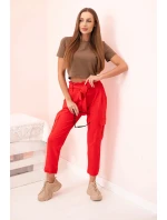 Dámské cargo kalhoty s vysokým pasem červený
