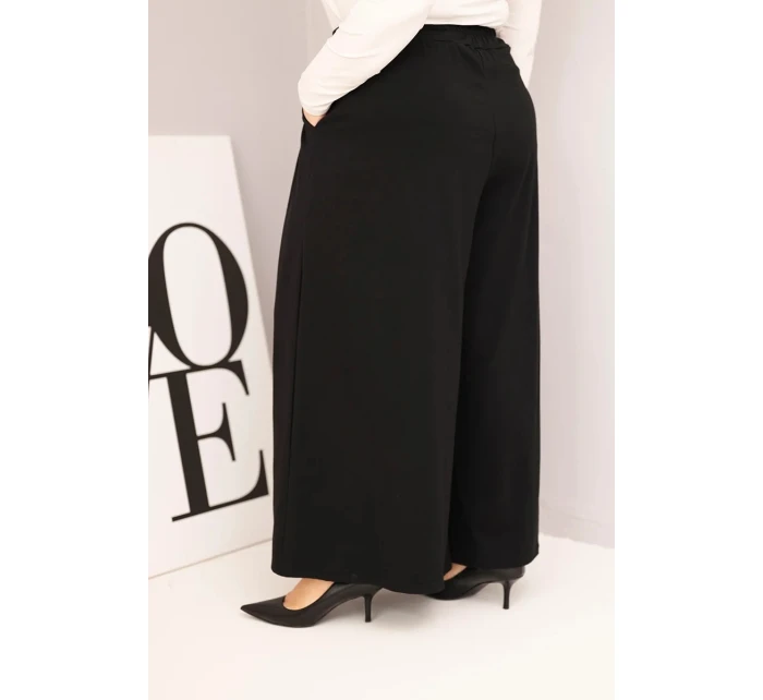 Dámské bavlněné kalhoty Plus Size s širokými nohavicemi a volným střihem černé