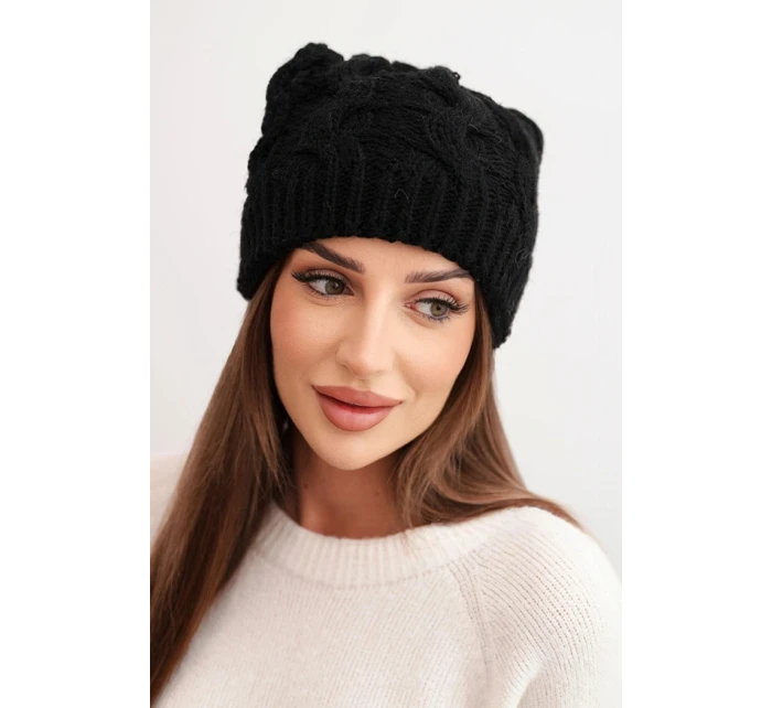 Dámská zimní čepice vlněná s krystaly a vzorem model 21859319 mocca - K-Fashion