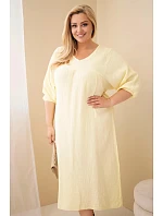 Dámské šaty plus size bavlněné mušelínové s výstřihem do V žlutá Dámské šaty plus size bavlněné mušelínové s výstřihem do V žlutá