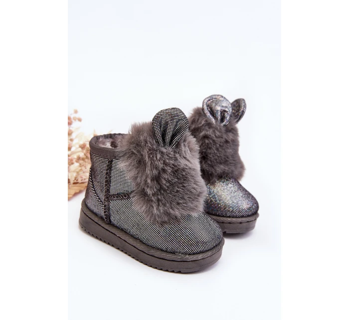 Dětské zimní boty s kožešinovou výplní a ušima šedé Betty
