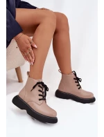 Zateplené dámské kotníkové boty na platformě s šněrováním tmavě béžové Harmine Zateplené dámské kotníkové boty na platformě s šněrováním tmavě béžové Harmine