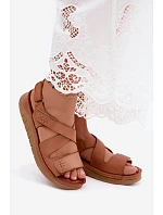 Kožené dámské sandály na platformě model 22208623 Camel - Maciejka Kožené dámské sandály na platformě model 22208623 Camel - Maciejka