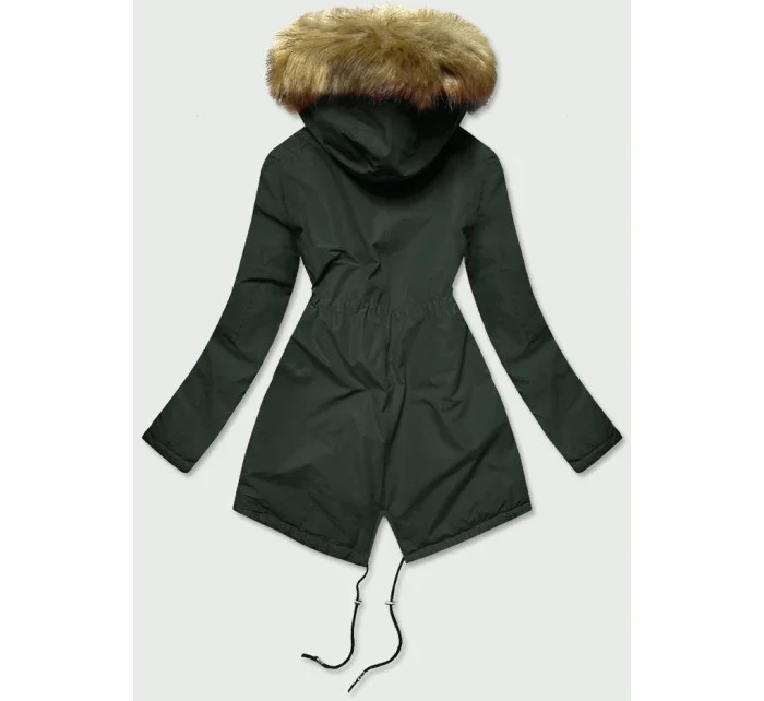 Tmavě zelená dámská zimní bunda typu parka (b2628)