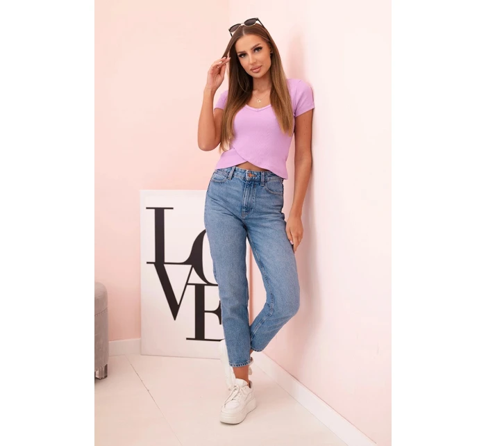 Dámská pruhovaná blůza s V výstřihem a krátkým rukávem fialová Dámská pruhovaná blůza s V výstřihem a krátkým rukávem fialová