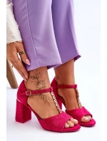 Semišové sandály na vysokém podpatku s kubickými zirkony model 21612495 - VINCEZA