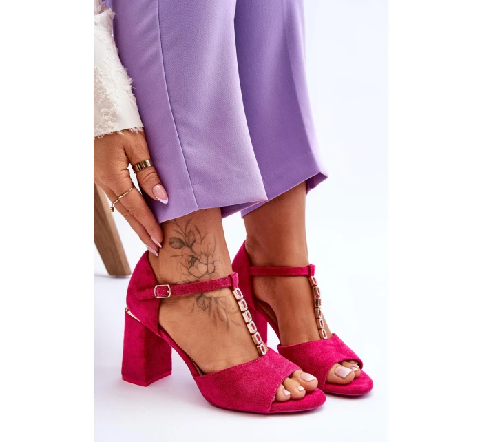 Semišové sandály na vysokém podpatku s kubickými zirkony model 21612495 - VINCEZA