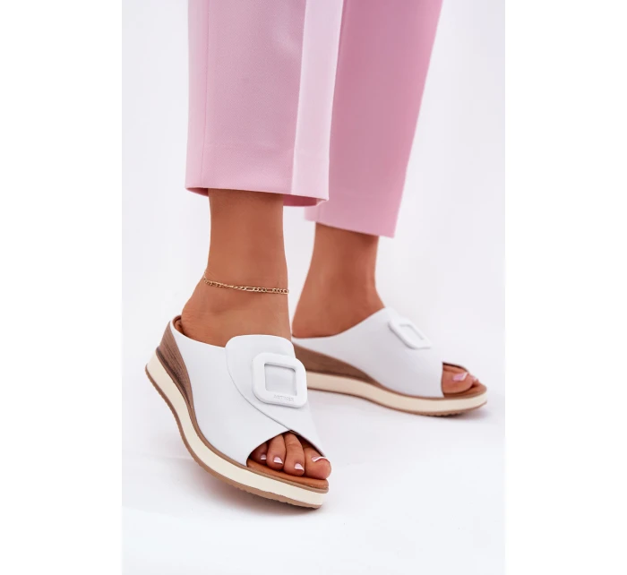 Dámské kožené pantofle na klínu Artiker 56C2149 oranžové