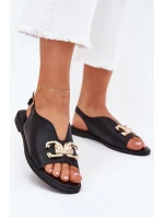 Dámské Sandály Na Plochém Podpatku Se Zlatou Ozdobou Černé Amelira Dámské Sandály Na Plochém Podpatku Se Zlatou Ozdobou Černé Amelira