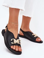 Dámské Sandály Na Plochém Podpatku Se Zlatou Ozdobou Černé Amelira