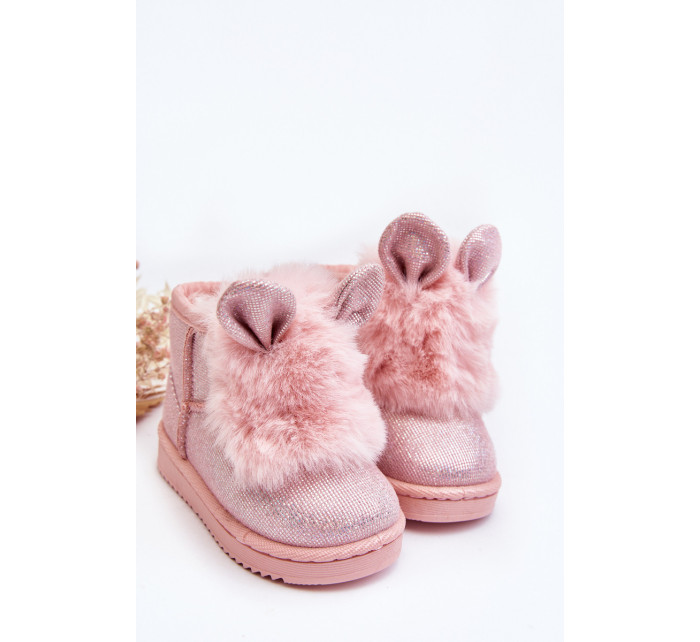 Dětské sněhule zateplené kožíškem, světle růžové Betty Ears