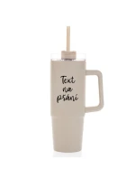 TEXT NA PŘÁNÍ - béžový cestovní termohrnek s průhledným víčkem 900 ml  