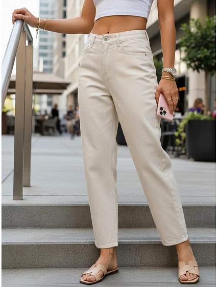Dámské džíny mom fit s vysokým pasem, béžové FashionStreet UY3061