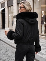 Dámská krátká zimní bunda s kožešinou, černá, FashionStreet TY5996