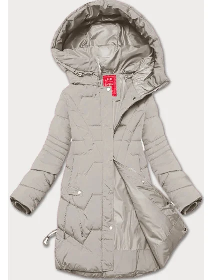Světle béžová dámská bunda pro přechodné období s kapucí model 20617030 - LHD Světle béžová dámská bunda pro přechodné období s kapucí model 20617030 - LHD