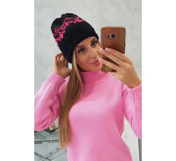 Dámská čepice Kira K374 black+pink