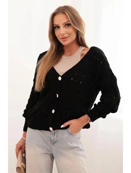 Dámský svetr s výstřihem do V a zlatými knoflíky černý
