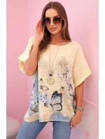 Dámská bavlněná košile s model 22021092 a květinami žlutý - K-Fashion