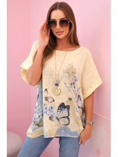 Dámská bavlněná košile s model 22021092 a květinami žlutý - K-Fashion