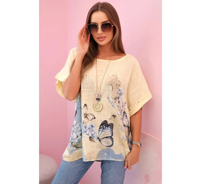 Dámská bavlněná košile s model 22021092 a květinami žlutý - K-Fashion
