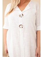 Dámské bavlněné šaty Plus Size s vázáním u výstřihu bílá