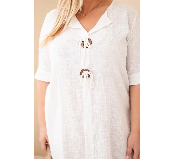 Dámské bavlněné šaty Plus Size s vázáním u výstřihu bílá