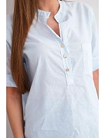 Dámská košilová bavlněná halenka s krátkým rukávem a model 22048805 modrá - K-Fashion