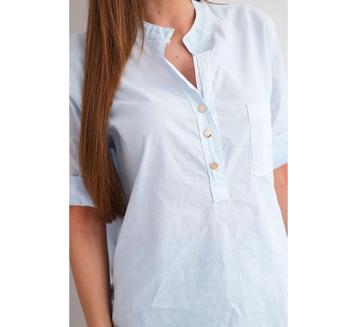 Dámská košilová bavlněná halenka s krátkým rukávem a model 22048805 modrá - K-Fashion