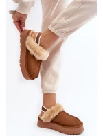 Kožené Semišové Pantofle Dámské Na Platformě S Kožíškem Camel model 21638811 - Boto